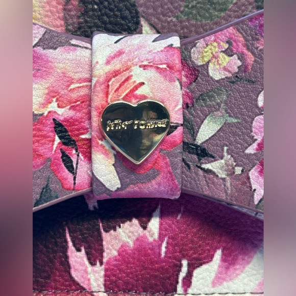 Betsey Johnson pink & purple floral crossbody wallet purse chain strap and bow - Picture 5 of 5